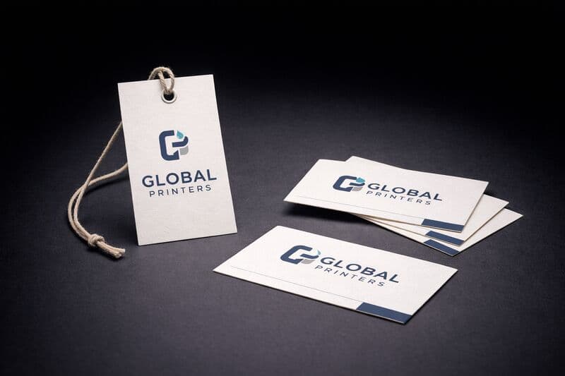 Custom die-cut garment tags with eyelet and string for an apparel brand